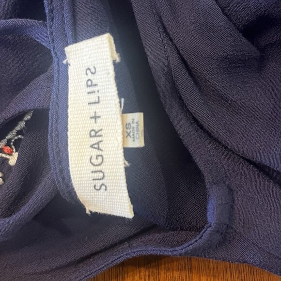 Sugar Lips Blue Embroidered Tassel V Neck Tank Top Womens Size XS - Picture 6 of 6